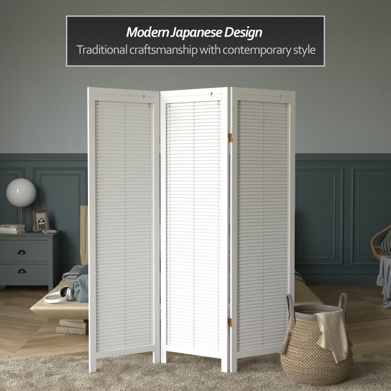 6 Ft. Tall Adjustable Shutter Room Divider White 3 Panel, 3, White