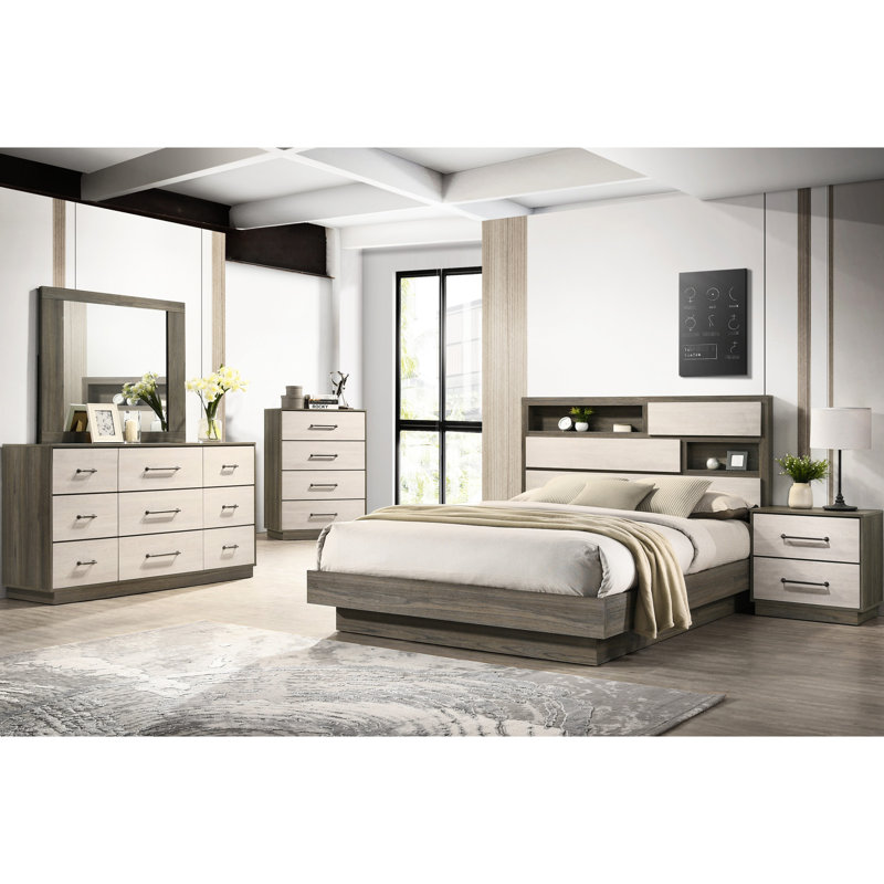 Beige & Brown Bedroom Nightstand - 2 Drawers For Tidy Modern 2 In Stylish Storage