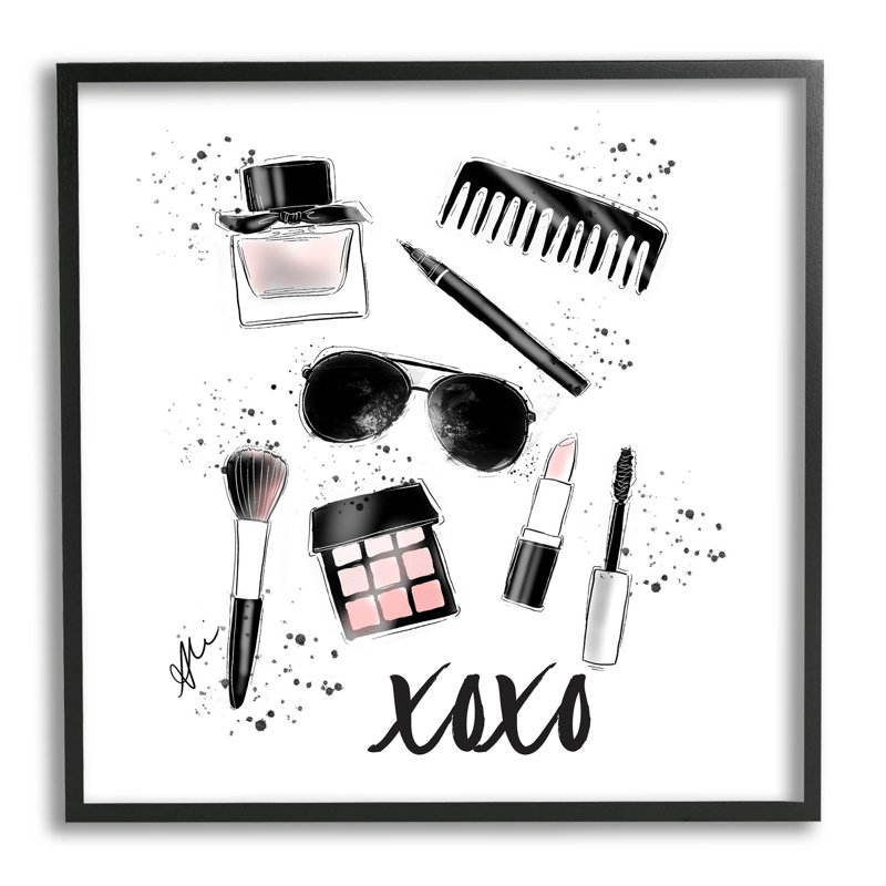 Xoxo Glam Cosmetique, estampe numérique par Alison Petrie, Giclée encadrée noir minuit, H 12 po x l 12 po x P 1,5 po