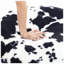 Repose-pieds rond 27,56 po en fausse fourrure de lapin noir et blanc, repose-pieds à base d'hévéa et siège supplémentaire