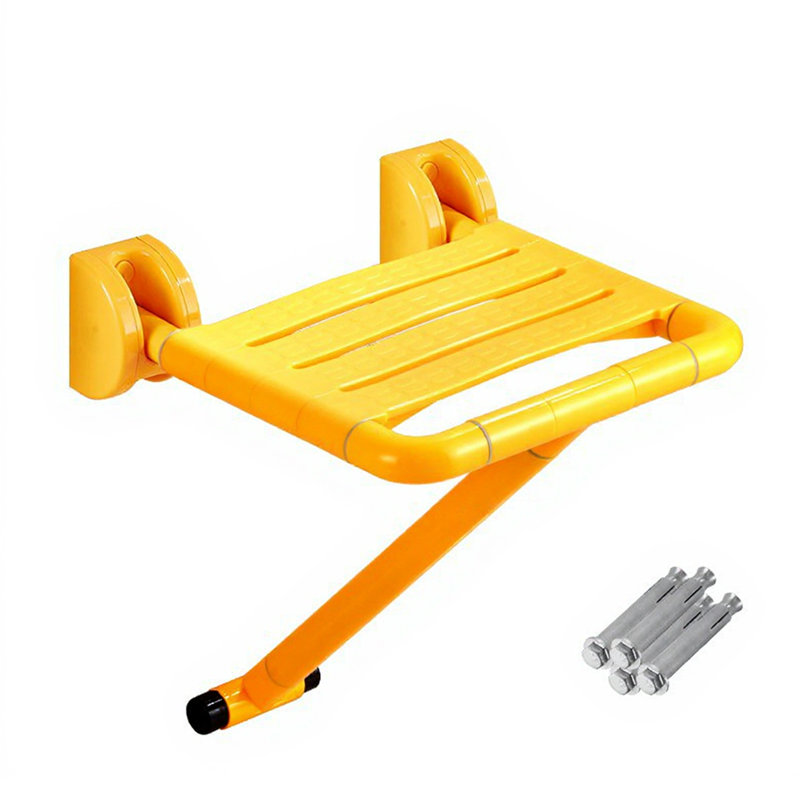 Folding Wall-Mounted Shower Seat, Non-Slip Support Legs, 304 Stainless Steel Bath Chair for Elderly, Disabled, Pregnant Women & Kids, 40.5x40x44.5cm, 250Kg Load, Yellow