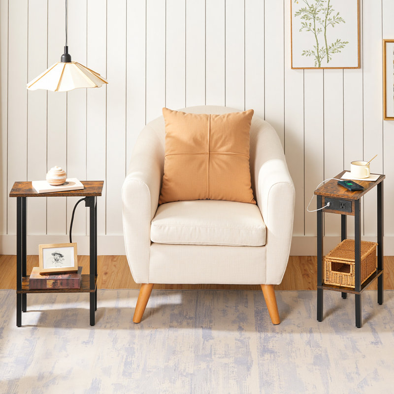 22.6" H Small End Table with Charging Station, Rustic Brown
