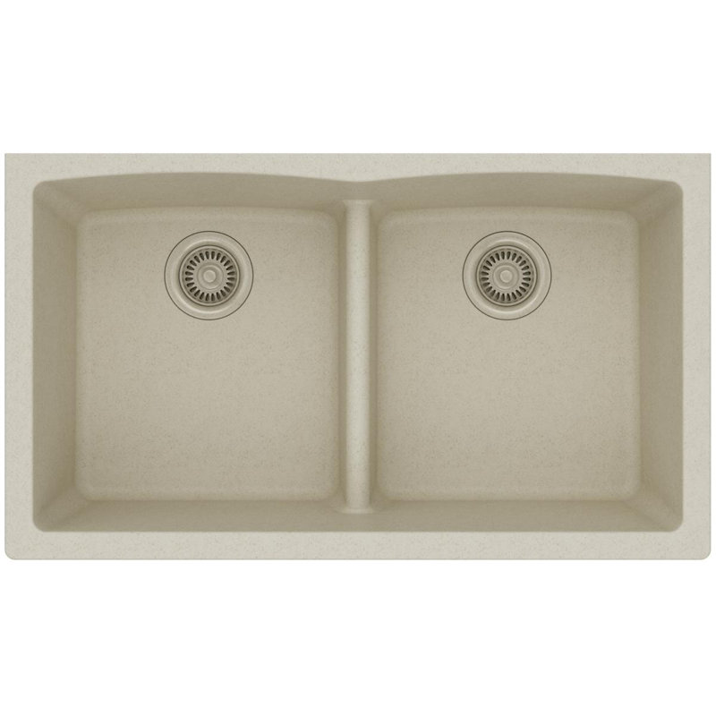 Quartz Classic 33" x 19" x 10" Double Basin Undermount Kitchen Sink with Aqua Divide, Bisque