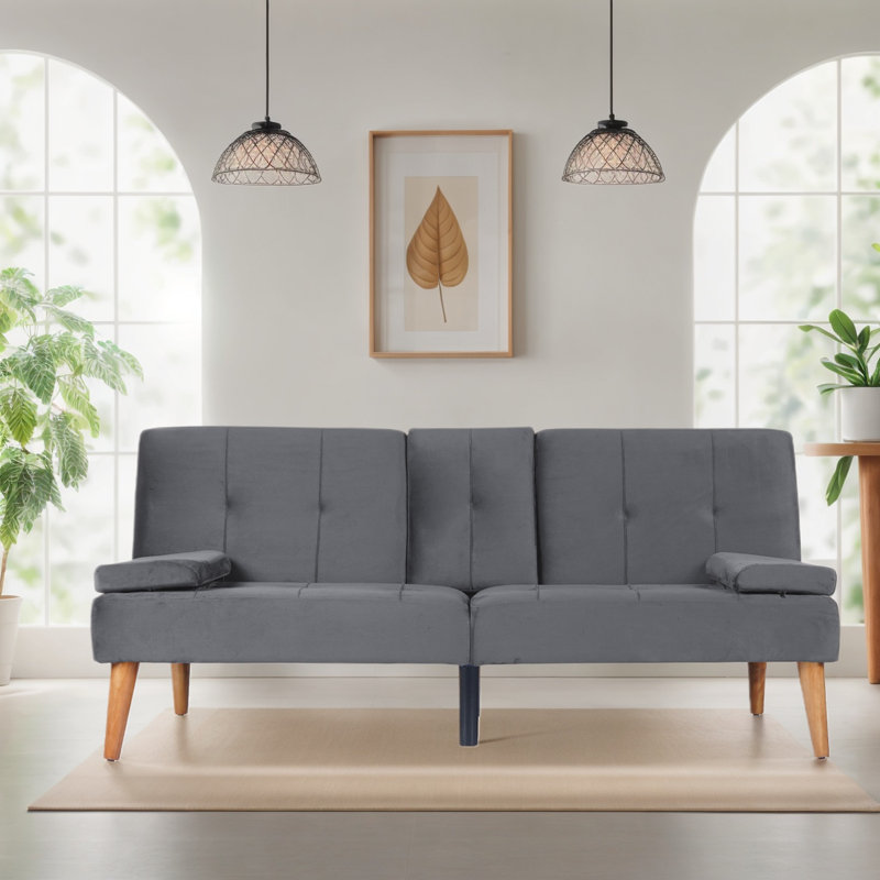 Alleyne Twin 65.3'' Wide Tufterd Back Convertible Sofa with Storage, Dark Gray Velvet