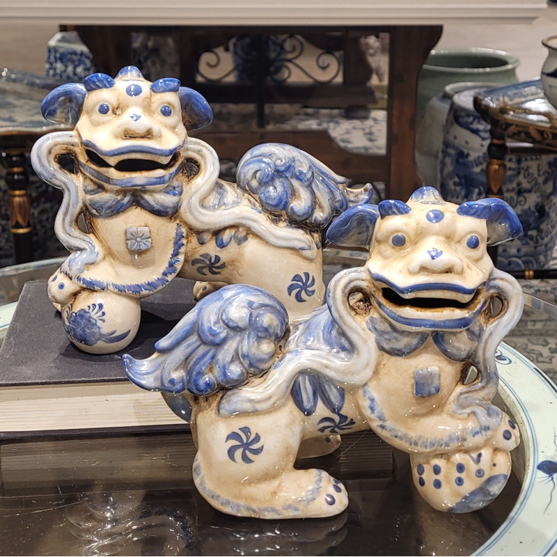 Animals Figurines & Sculptures, Blue/White, 6.5" H x 8.5" W x 4" D