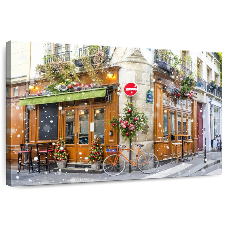 Noël au café français, H 24 po x l 36 po