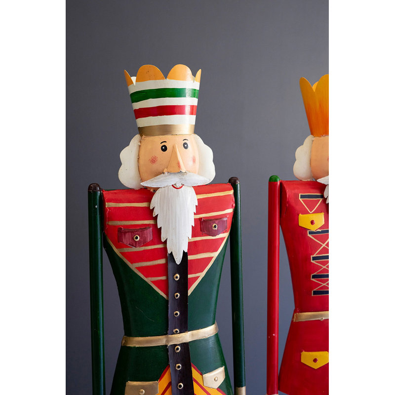  Ensemble de 2 figurines casse-noisette en métal et bois peintes - H 48 po