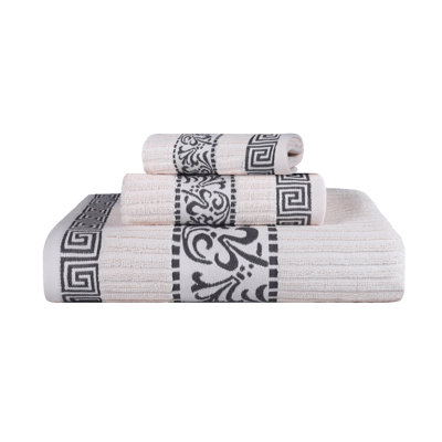Jiro Athens 100% Cotton Medium Weight Floral Border Assorted Towel Set