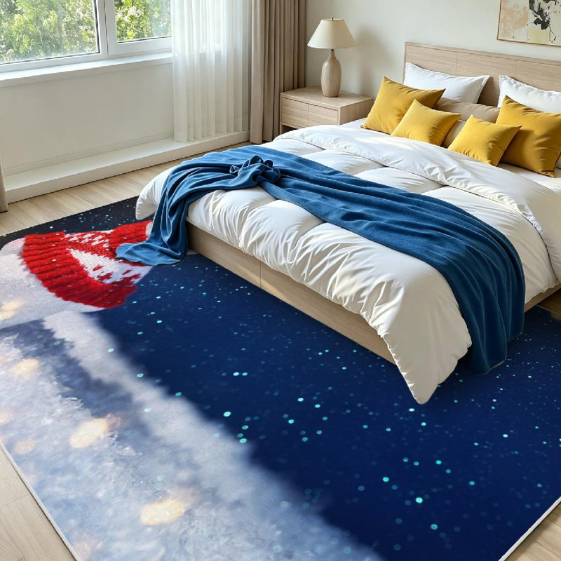 Tapis d'intérieur brun lavable à la machine, motif ours blanc, idéal pour les fêtes de Noël., Rectangle 71" x 98"