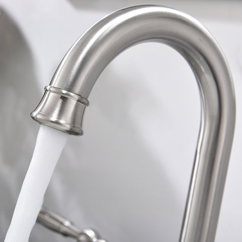 Robinet de salle de bain à large entraxe avec bonde, Nickel brossé