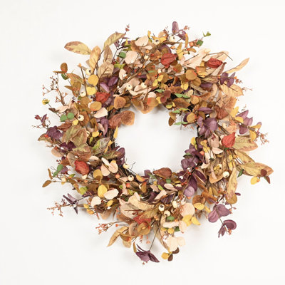 Couronne de campagne neutre 24 "en mélange d'eucalyptus, couronne rustique artificielle à l'année pour la décoration de la porte d'automne de l'Action de grâce