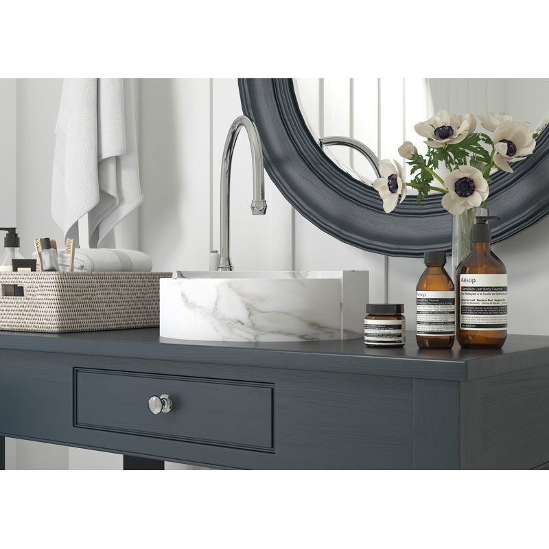 Lavabos de salle de bain au-dessus du comptoir de 16,75 pouces MEJE, motif de marbre d'impression par transfert d'eau unique, lavabos vasques ronds pour salle de bain, lavabo en porcelaine en céramique (avec bonde escamotable)