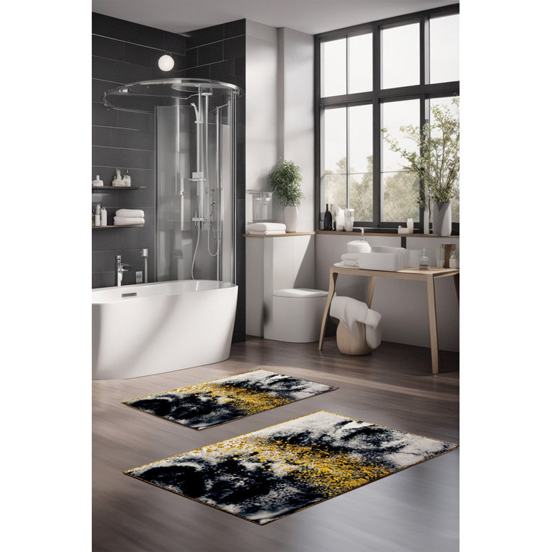 Eakly Luxury Bathmat Set (2 Pieces), 100% Polyester, 16.0 x 23.6 inches & 23.6 x 39.4 inches | Non-Slip Antibacterial Design, 0.3 in Pile Height | Machine Washable, Durable & Easy to Clean | Ideal for Bathroom Décor