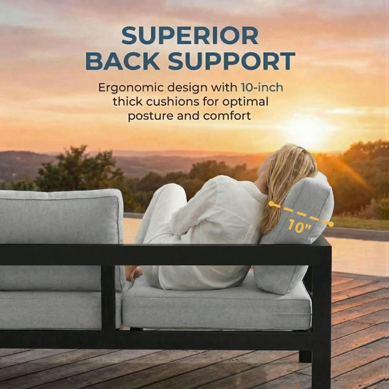 All-Aluminum Outdoor Sofa for all Weather, 3-Person Patio Seatingt with Soft Cushion, Outdoor Seating with 3.2" Widened Armrest