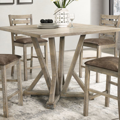 Table carrée de 45 pouces, bois d'hévéa massif, aspect antique rustique, hauteur de 36 pouces, teinte brun grisâtre, spacieuse pour 4 personnes, console moderne facile à assembler, bois d'hévéa de style brun