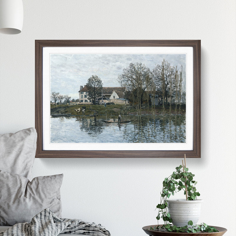 The Seine at Port Marly by Alfred Sisley - Picture Frame Painting, Walnut Framed, 36cm H x 48cm W x 2cm D