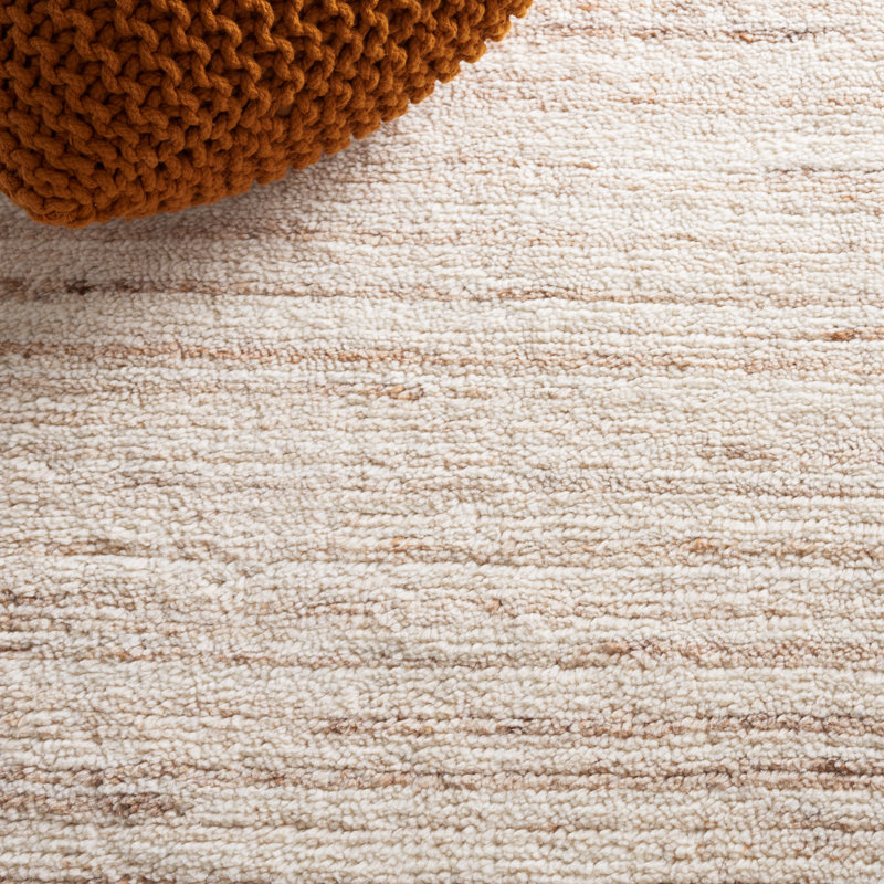 Tapis en laine tissé à la main en beige / ivoire, Carré 6 pi