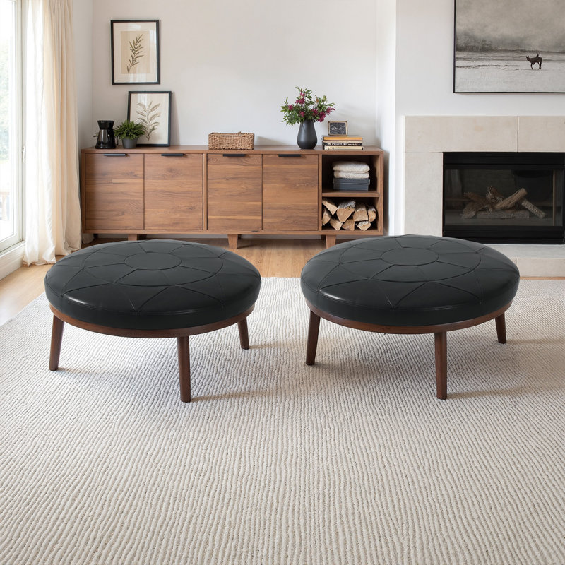 93.2Cm Wide Rectangle Footstool Ottoman(Set of 2), Black