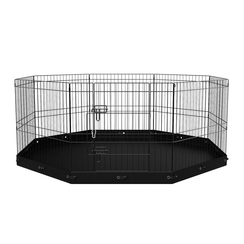 Parc pour chien de 24 po de hauteur, enclos d'exercice pliable en métal à 8 panneaux avec coussin inférieur et piquets de sol, pour petits animaux de compagnie de taille moyenne dans les aires de camping intérieures