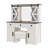 43.3" Farmhouse Makeup Vanity Desk With Lighted Mirror, Vanity Table Set With Storage Stool And Charging Station, Dressing Table With Sliding Barn Door Hidden Shelves & 3 Drawers & 4 Cabinets, Beige