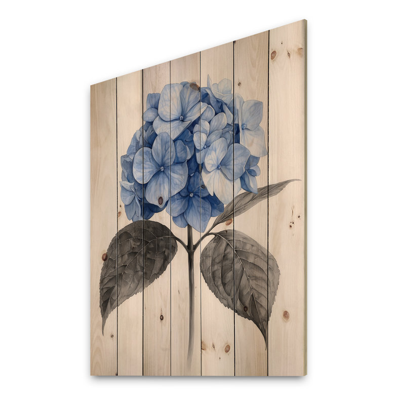 Hortensia dans un jardin monochrome II - décoration murale en bois d'hortensia - sur bois de pin naturel