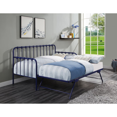 Lit de jour en métal au fini bleu marine avec lit gigogne relevable, meubles de chambre à coucher classiques, lit gigogne, capacité de 300 lb, lit de jour à matelas simple, idéal pour la chambre à coucher, support de poids,