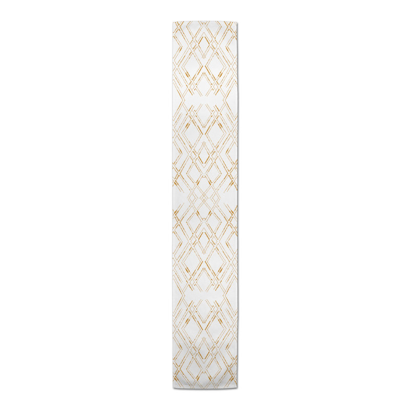 Araya Cotton Blend Table Runner, White/Gold, 90" L x 16" W