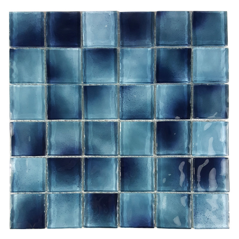 Carreau de mosaïque carré en verre texturé pour mur et piscine, Bleu ciel
