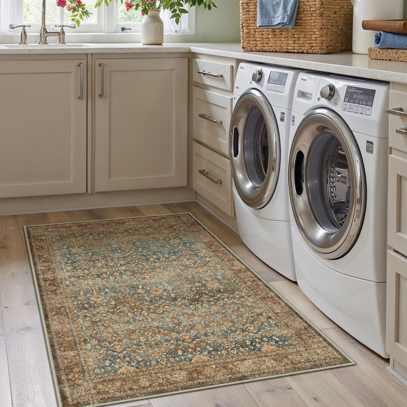 Tapis oriental de style persan Lorena, Rectangle 3 pi 4 po x 5 pi, Brun/bleu