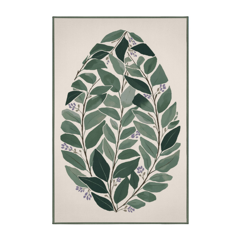 Soft Plush Feingold Easter Modern & Contemporary Abstract Area Rug in Beige – SageGreen Binding, 2x3
