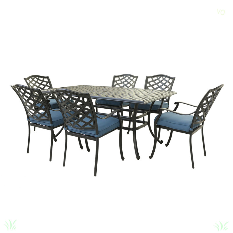 Ensemble repas d'extérieur en aluminium avec coussin, Bleu