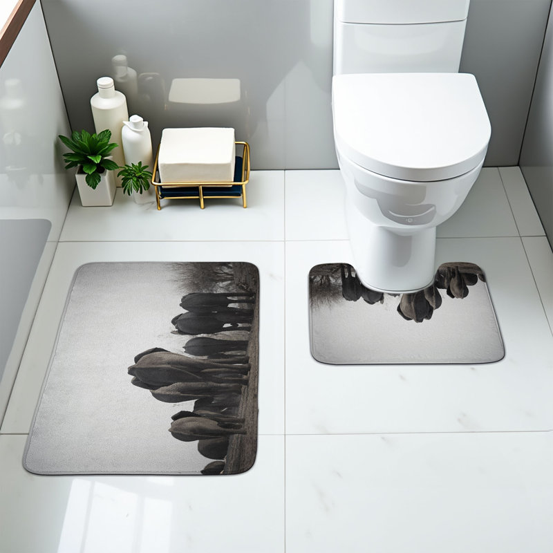  Tapis de salle de bain gris 2 pièces