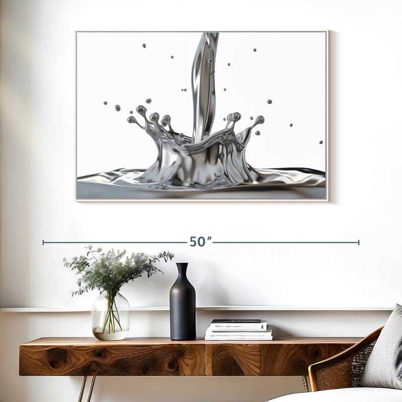 Éclat d'argent liquide, Cadre flottant blanc, 40 po x 27 po