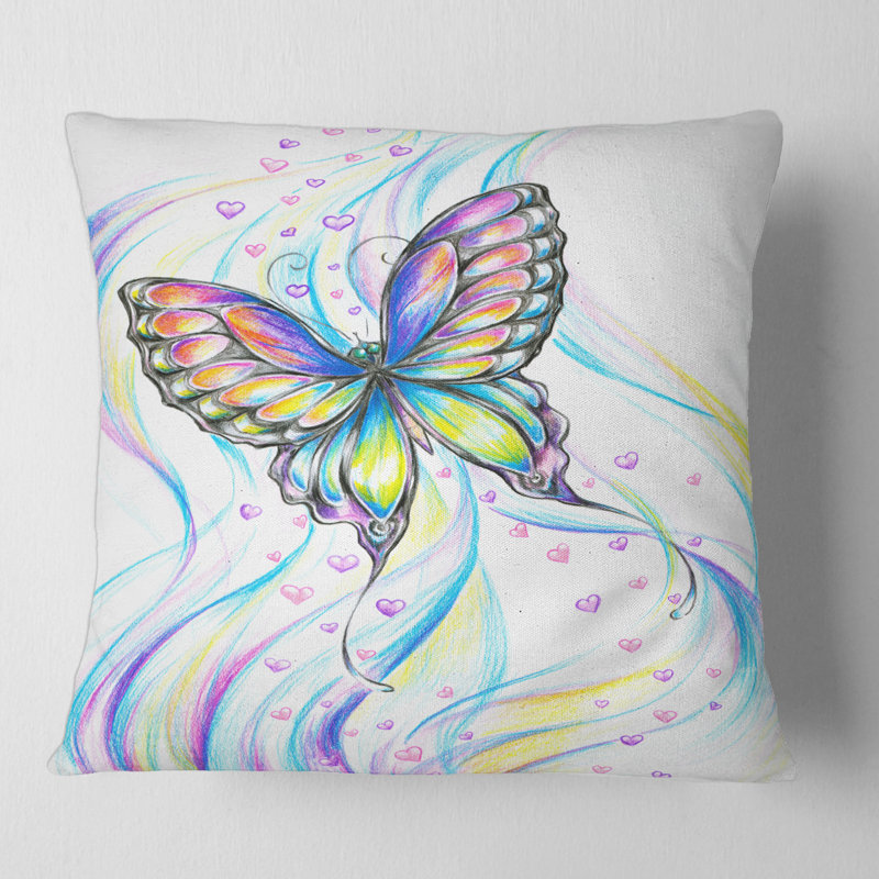 Carré, papillon iridiscent - Coussin décoratif à imprimé traditionnel, 18" x 18"