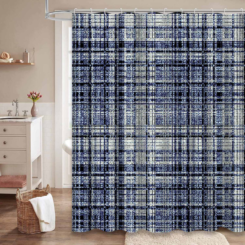 Rideau de douche en tissu damassé bleu marine avec 12 crochets, L 72 po x l 84 po