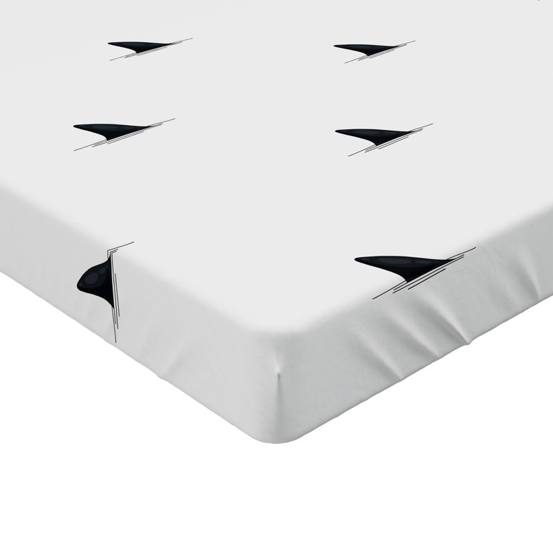 Ambesonne Black White Fitted Sheet 2-Pack Wild Shark Fish White Black, Full Fitted Sheet