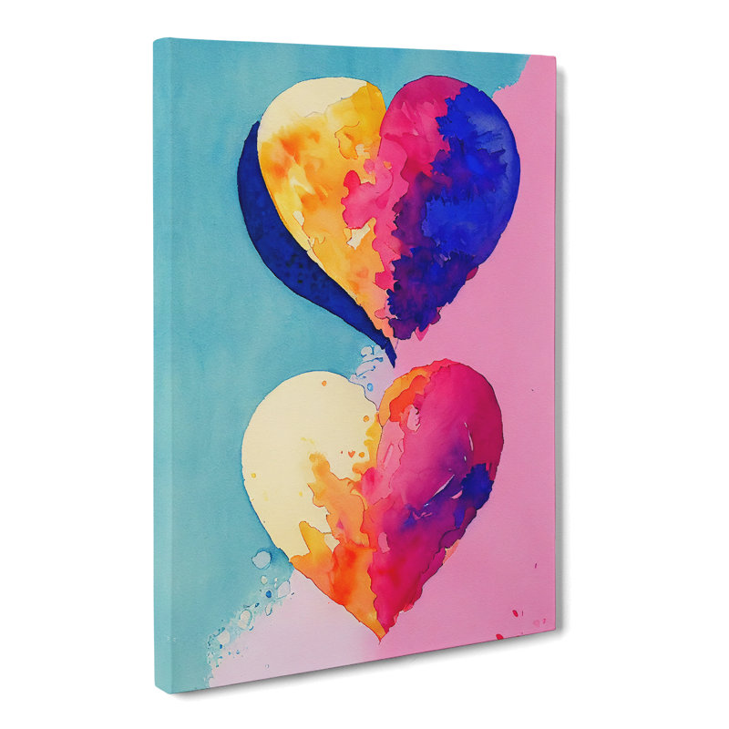 Watercolour Love Heart - Wrapped Canvas, 76cm H x 50cm W x 3cm D