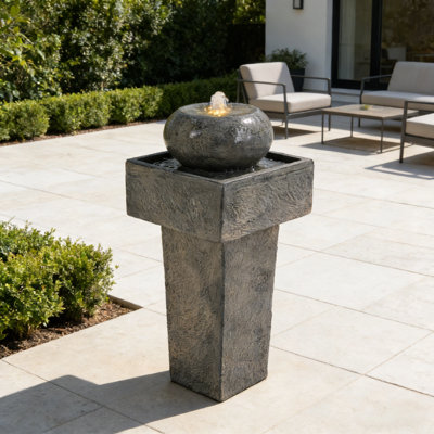 Fontaine 25,59 "H moderne colonne en béton, oasis d'extérieur à DEL