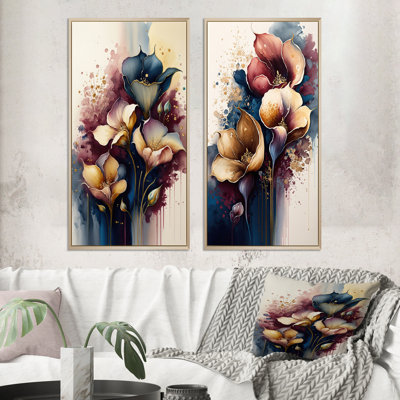 «Bouquet de lys bleu et bourgogne Cally I», 2 pièces sur toile