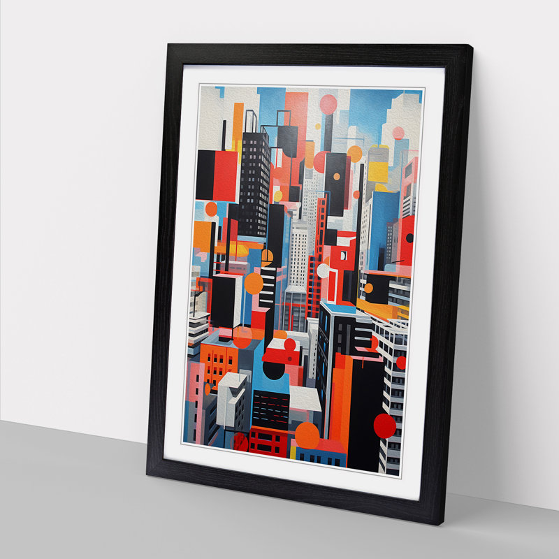London Geometric No.2 - Single Picture Frame Print on Wood, Black Framed, 46cm H x 34cm W x 2cm D