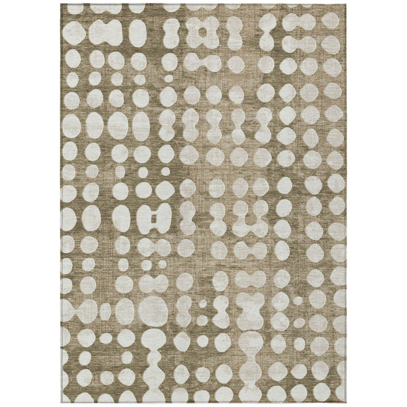 Tapis extérieur lavable abstrait taupe et ivoire 5 pi x 8 pi