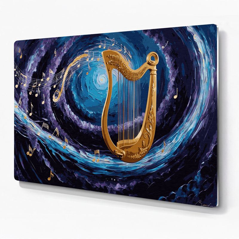 «Music Lyre», art mural en métal gris, H 12 po x l 18 po