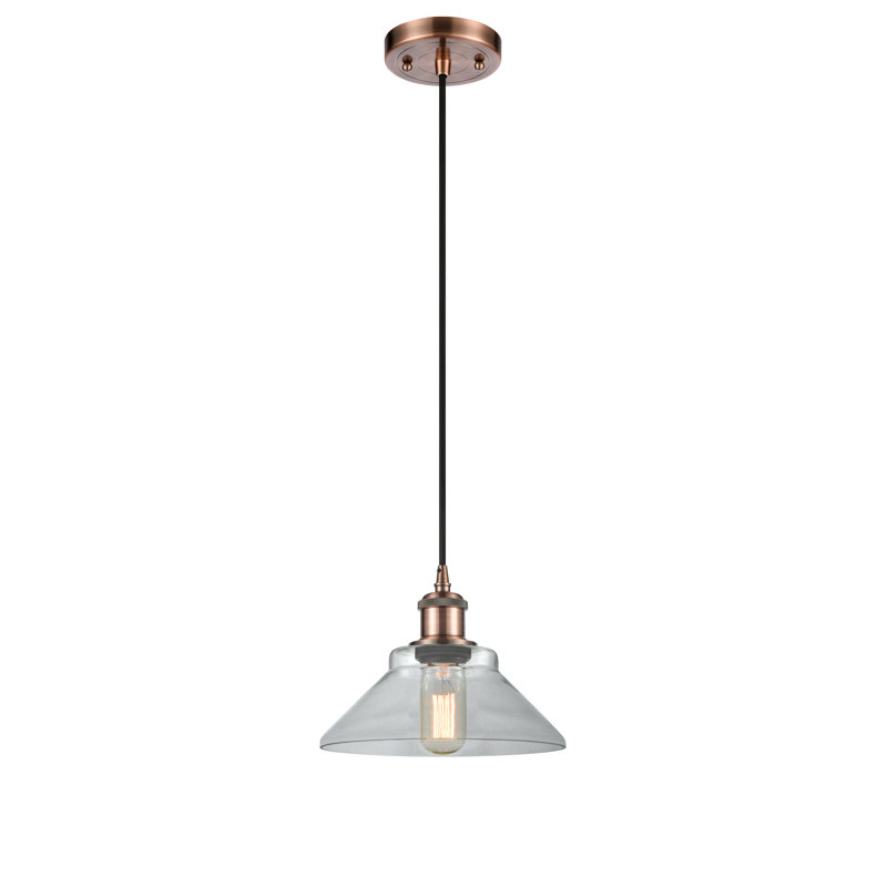 Luminaire suspendu conique 1 lumière Reede, Cuivre antique, Transparent