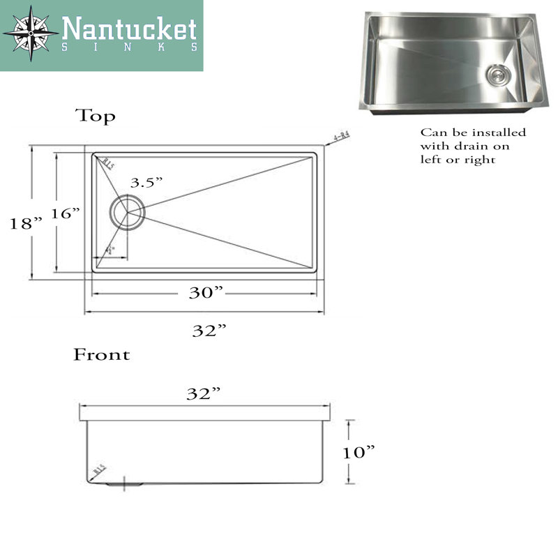 Pro Series 32'' L Stainless Steel Single Basin Kitchen Sink