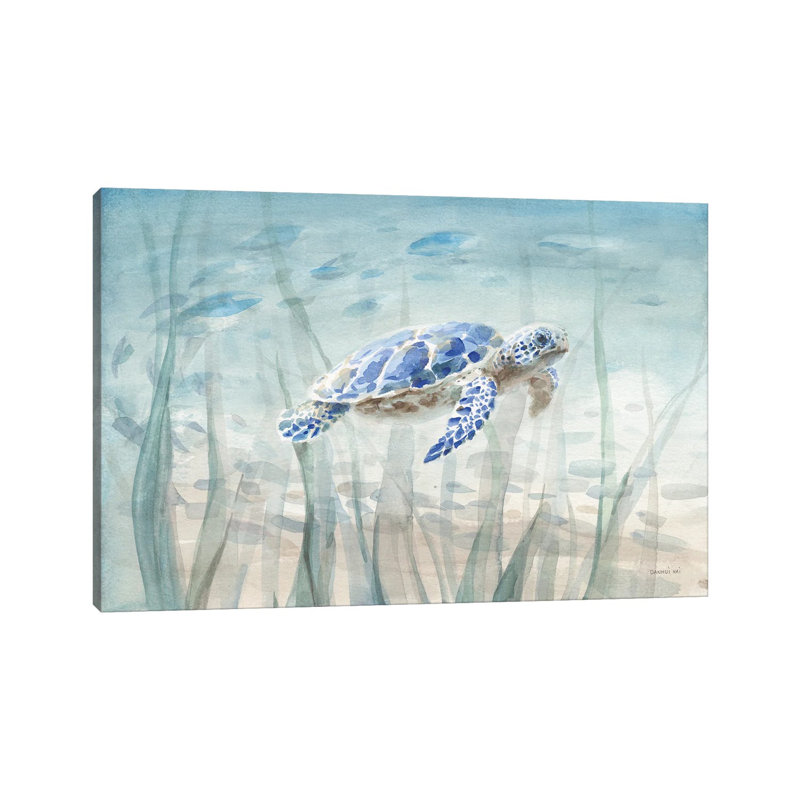 Tortue sous-marine - Estampe numérique sur toile tendue avec châssis, H 32 po x l 48 po