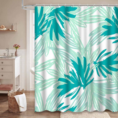 Waterproof Green Summer Floral Bath Tropical Leaves Shower Curtain with 12 Hooks
