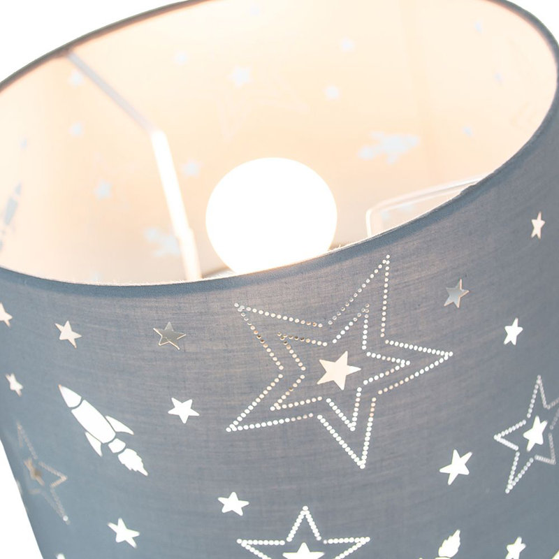 Fun Rockets and Stars Childrens/Kids Cotton Bedroom Shade or Lamp, Grey