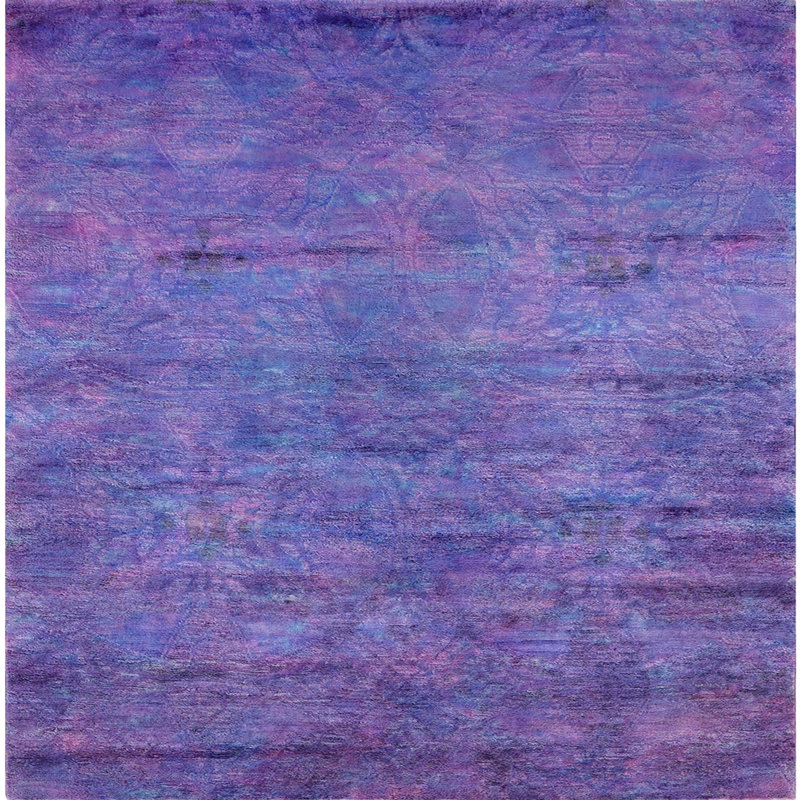 Tapis géométrique bleu / mauve / noir, Carré 8 pi