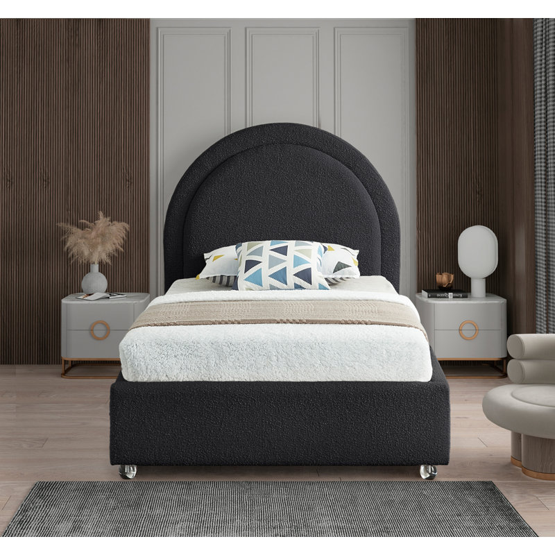 Milo Upholstered Boucle Platform Bed, Black Boucle Fabric, Twin