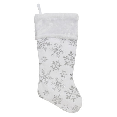 Chaussette de Noël 20 po blanche et argentée